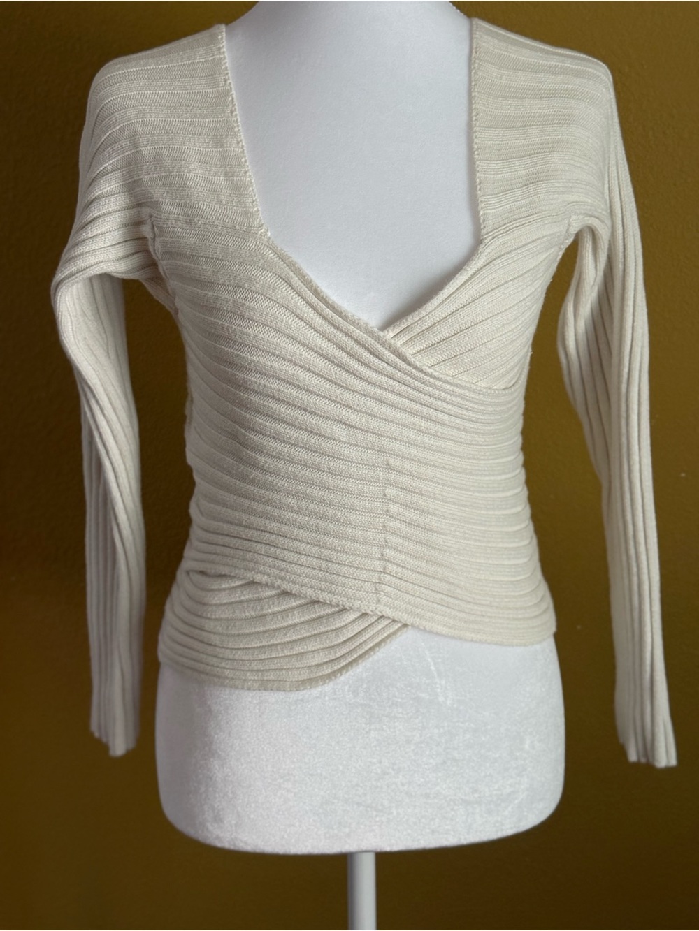 ALOHAS Cream Ribbed Wrap V-Neck Top
